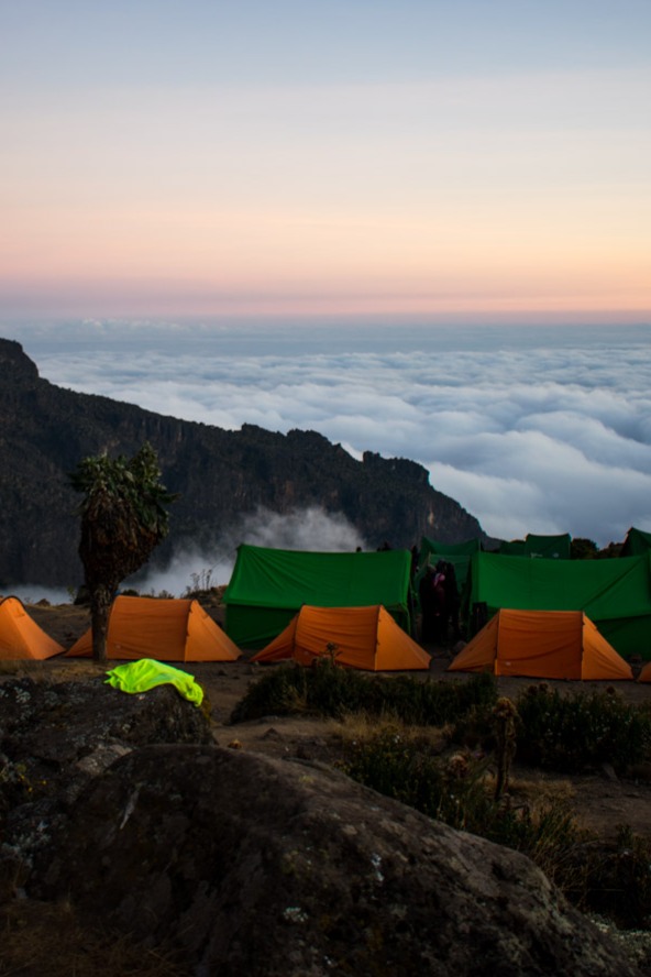 Mt. Kilimanjaro camp above the clouds.